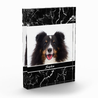 Your Pet's Photo On Faux Black Marble &amp; Name