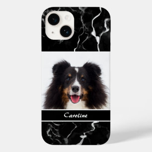 Your Pet's Photo On Faux Black Marble & Name Case-Mate iPhone 14 Case