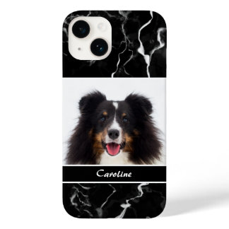 Your Pet's Photo On Faux Black Marble &amp; Name Case-Mate iPhone 14 Case