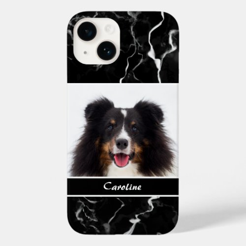 Your Pets Photo On Faux Black Marble  Name Case_Mate iPhone 14 Case