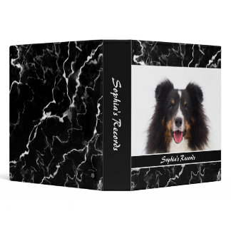 Your Pet's Photo On Faux Black Marble &amp; Text 3 Ring Binder