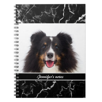 Your Pet's Photo On Faux Black Marble &amp; Text Notebook