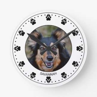Your Pet's Photo With Paw Clock Face &amp; Name