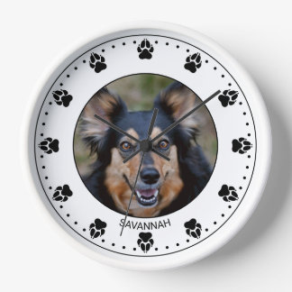 Your Pet's Photo With Paw Clock Face &amp; Name