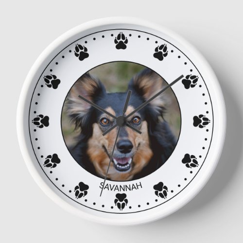 Your Pets Photo With Paw Clock Face  Name