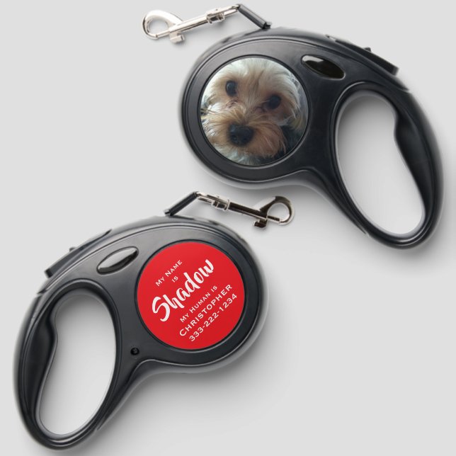 Your Pet's Photo Your Name and Phone Number Retractable Pet Leash (Front & Back)