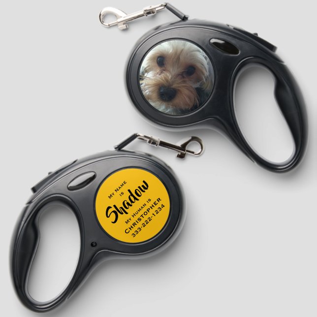 Your Pet's Photo Your Name and Phone Number Retractable Pet Leash (Front & Back)