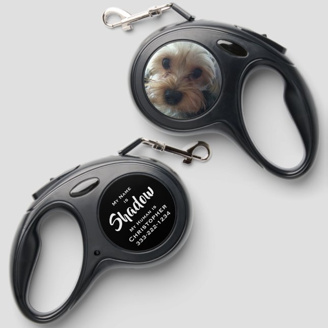 Your Pet's Photo Your Name and Phone Number Retractable Pet Leash (Front & Back)