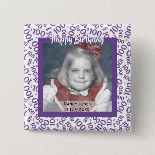 Your Photo 100 Random Number Pattern Purple/White Button