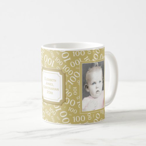 Your Photo 100th Birthday Gold Number Pattern Coffee Mug