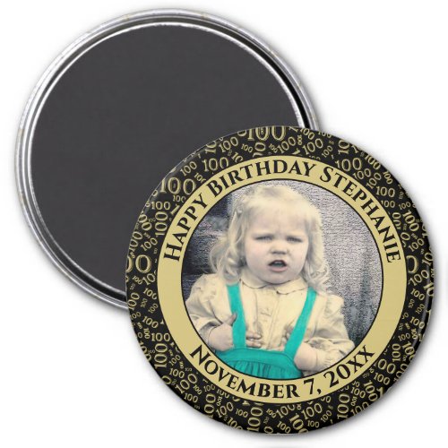 Your Photo 100th Birthday Pattern BlackGold Magnet