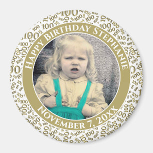 Your Photo 100th Birthday Pattern Gold/White Magnet