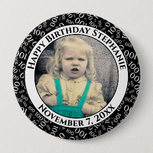 Your Photo 100th Number Pattern Black/White Button