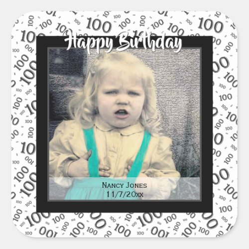 Your Photo  100th Number Pattern BlackWhite Square Sticker