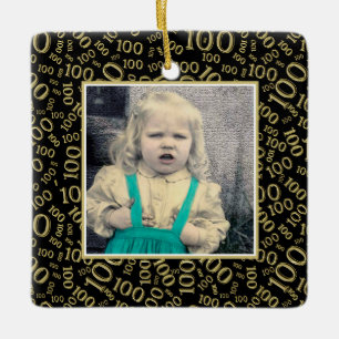 Your Photo:  100th Number Pattern Gold and Black Ceramic Ornament