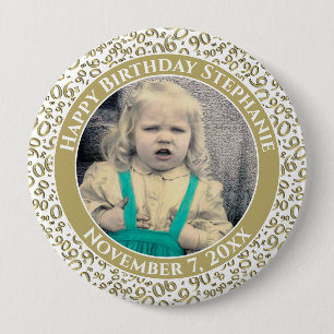 Your Photo 100th Number Pattern Gold/White Button