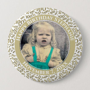 Your Photo 100th Random Number Pattern Gold Button