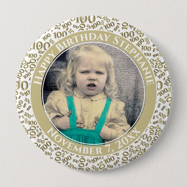 Your Photo 100th Random Number Pattern | Gold Button (Front)