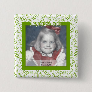 Your Photo 100th Random Number Pattern Green/White Button