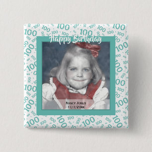 Your Photo:  100th Random Number Pattern Teal 100 Button