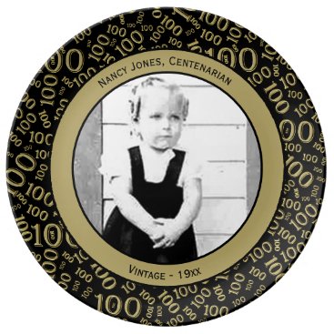 Your Photo 100th Year Birthday Number Pattern Dinner Plate