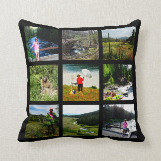 Your photo, 10 Photo Instagram Collage black frame Throw Pillow