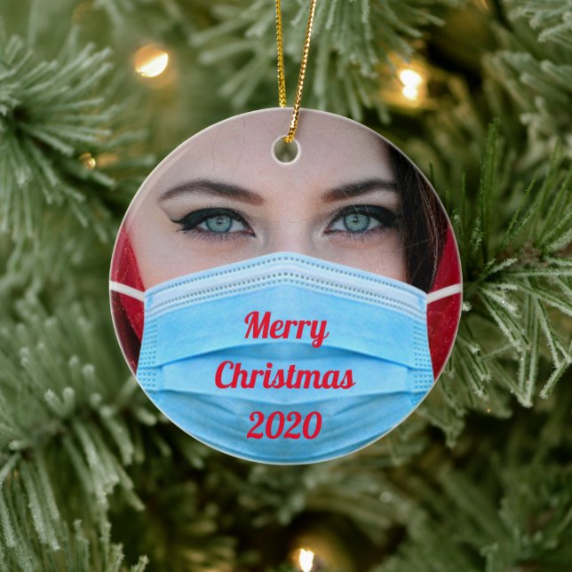 YOUR PHOTO 2020 Face Mask Personalized Ceramic Ornament (Tree)