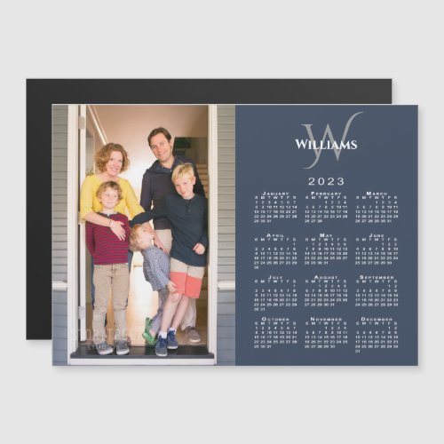 Your Photo 2023 Calendar Monogram Name Navy Magnet