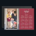 Your Photo 2024 Calendar Monogram Name Red Magnet<br><div class="desc">Modern 2024 calendar magnetic card features your vertical photo on the left and your monogram and name above the white calendar on the right on a burgundy red background. Replace the sample image and text with your own in the sidebar. Makes a great stocking stuffer or holiday gift for family....</div>