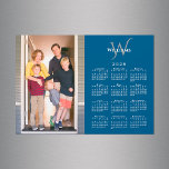 Your Photo 2025 Calendar Monogram Name Blue Magnet<br><div class="desc">Modern 2025 calendar magnetic card features your vertical photo on the left and your monogram and name above the white calendar on the right on a blue background. Replace the sample image and text with your own in the sidebar. Makes a great stocking stuffer or holiday gift for family. Includes...</div>