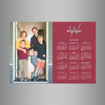 Your Photo 2025 Calendar Monogram Name Red Magnet<br><div class="desc">Modern 2025 calendar magnetic card features your vertical photo on the left and your monogram and name above the white calendar on the right on a burgundy red background. Replace the sample image and text with your own in the sidebar. Makes a great stocking stuffer or holiday gift for family....</div>