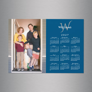 Your Photo 2027 Calendar Monogram Name Blue Magnet
