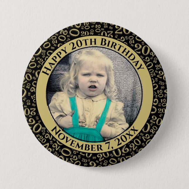 Your Photo 20 Random Number Pattern Black/Gold Button (Front)