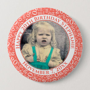 Your Photo 20 Random Number Pattern Coral/White Button