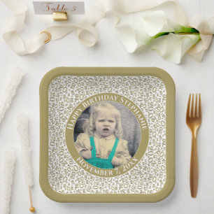 Your Photo 20 Random Number Pattern Gold/White  Paper Plates