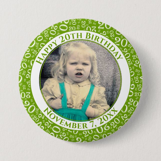Your Photo 20 Random Number Pattern Green/White Button (Front)