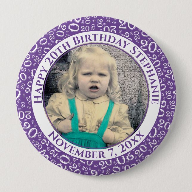 Your Photo 20 Random Number Pattern Purple/White Button (Front)