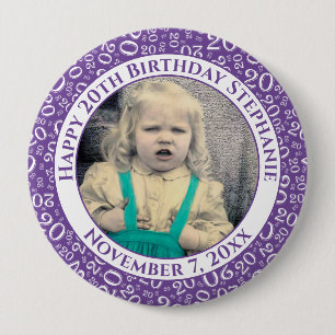 Your Photo 20th Birthday Random Number Pattern Button