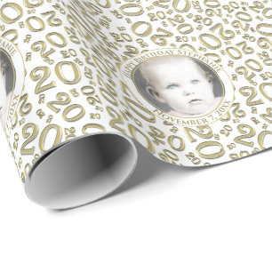 Your Photo   20th White/Gold Random Number Wrapping Paper