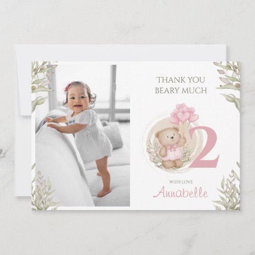 Your Photo 2nd Birthday Girl Flat Thank You Card