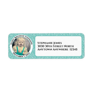 Your Photo 30th Birthday Number Patten Teal/White Label