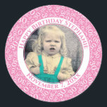 Your Photo 30th Birthday Number | Pink/White 30 Classic Round Sticker<br><div class="desc">This is a commemorative button with your photo and text for celebrating your 30th Birthday. There is a text template to make it easy to change the message and date. There is also a photo template to make it easy to add your image. This pink-and-white picture frame is a random...</div>