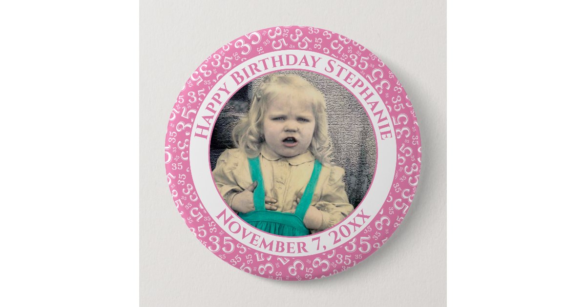 Your Photo 35th Birthday Number Pattern | Pink Button | Zazzle