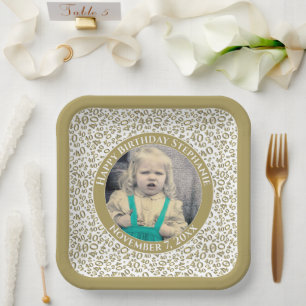 Your Photo 40 Random Number Pattern Gold/White Paper Plates