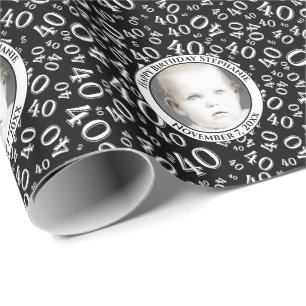 Your Photo 40th Back/White Number Pattern Wrapping Paper