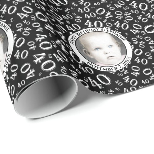 Your Photo  40th BackWhite Number Pattern Wrapping Paper