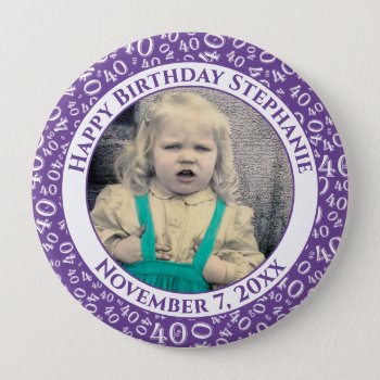 Your Photo 40th Birthday Number Pattern | Purple Button by NancyTrippPhotoGifts at Zazzle