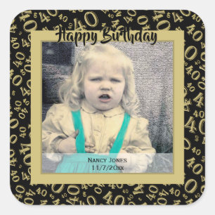 Your Photo:  40th Number Pattern Gold and black Square Sticker