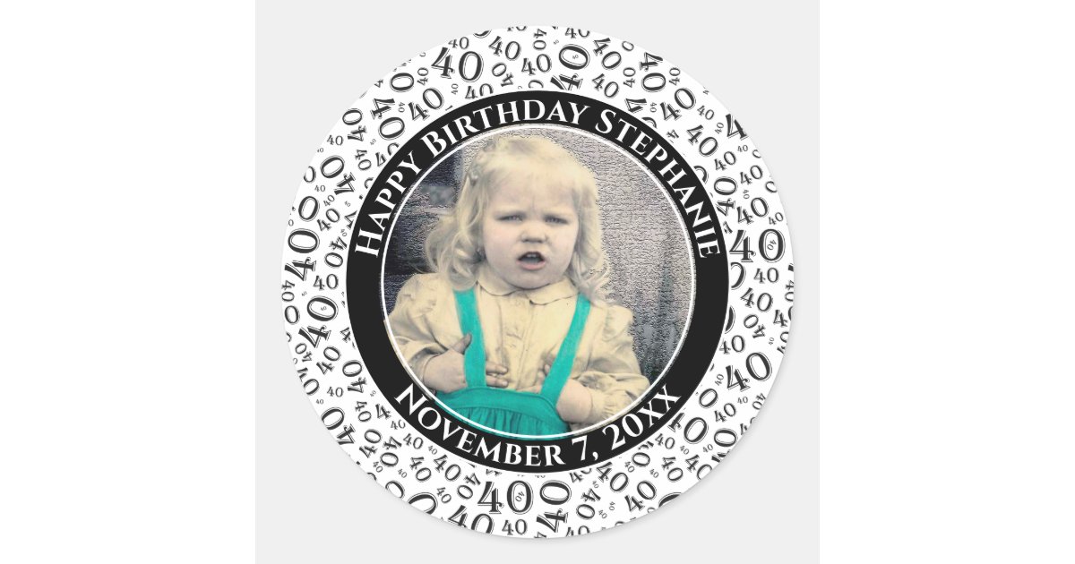 Your Photo 40th Random Number Pattern Black Classic Round Sticker | Zazzle