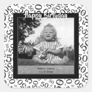 Your Photo: 50th Number Pattern Black and White Square Sticker